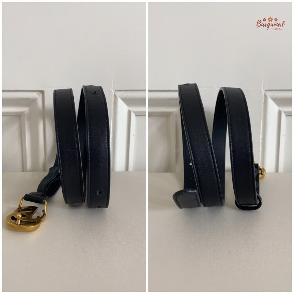 Authentic Gucci Black Smooth Leather Slim Signature Double G Buckle Belt 85/34 - Picture 8 of 13